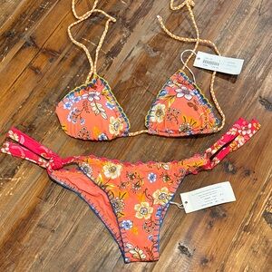 Floral Orange Triangle Bikini Set
